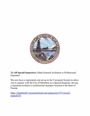 City of Marathon Building Department Special Inspector Updates
