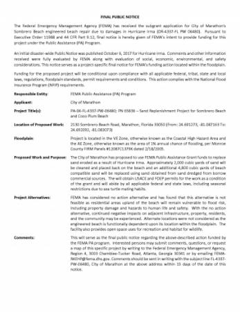 Public Notice for Sombrero Beach 