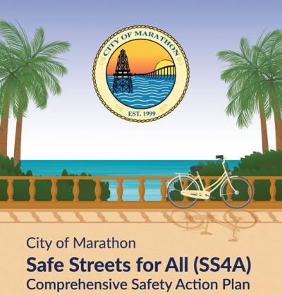 City of Marathon Safe streets for All (SS4A) Comprehensive Safety Action Plan showing the City seal and an image of a bicycle